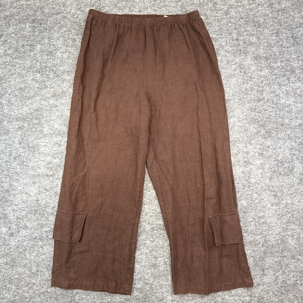 Russ Berens linen pants women's small brown cargo lagenlook relaxed beach coast